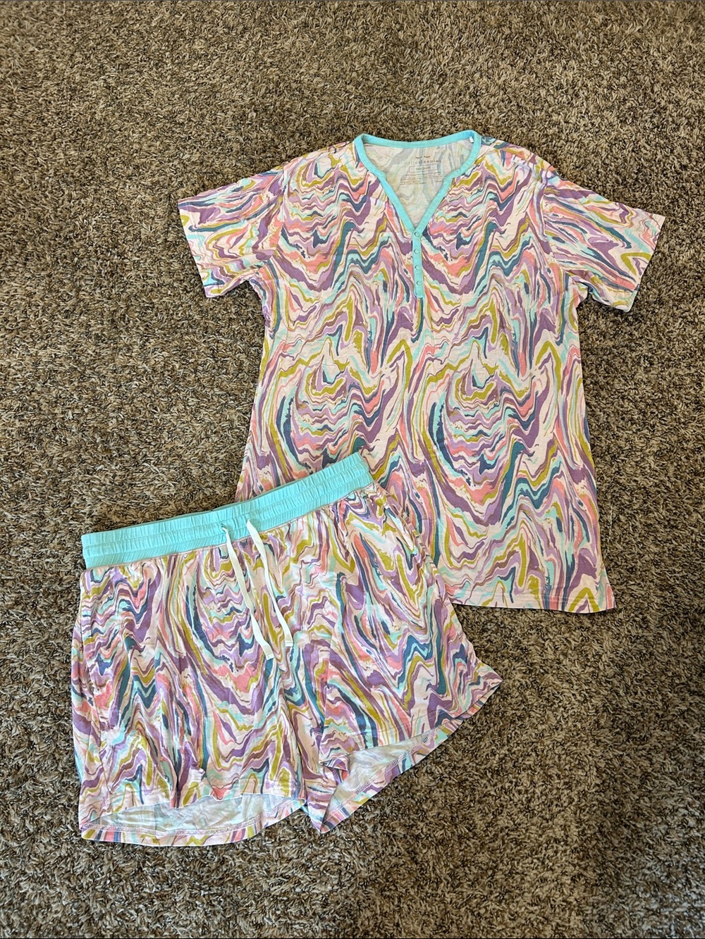 Little Sleepies Pink Marble Swirl Pajama Shorts & Shirt Short Sleeve M womens